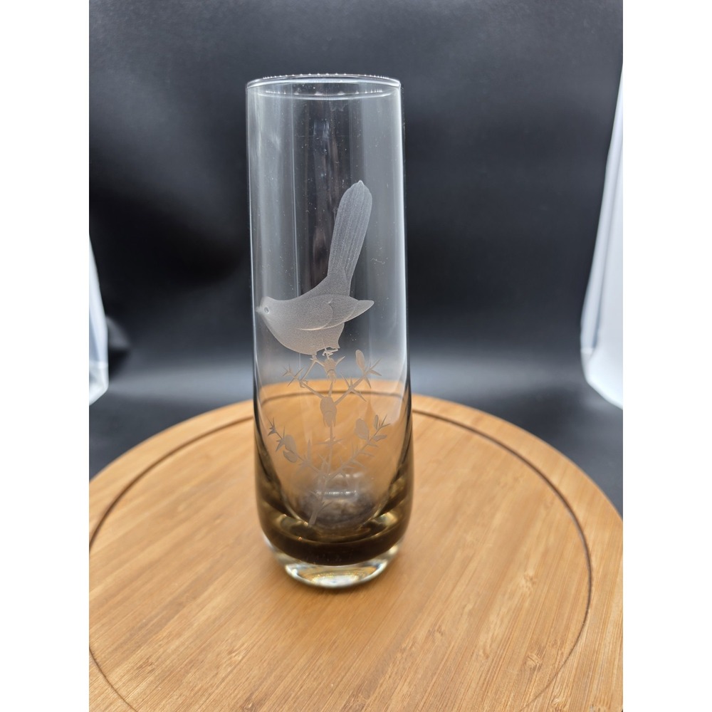 Caithness‎ Crysral Vase Etched Warbler Bird Peat Color Signed